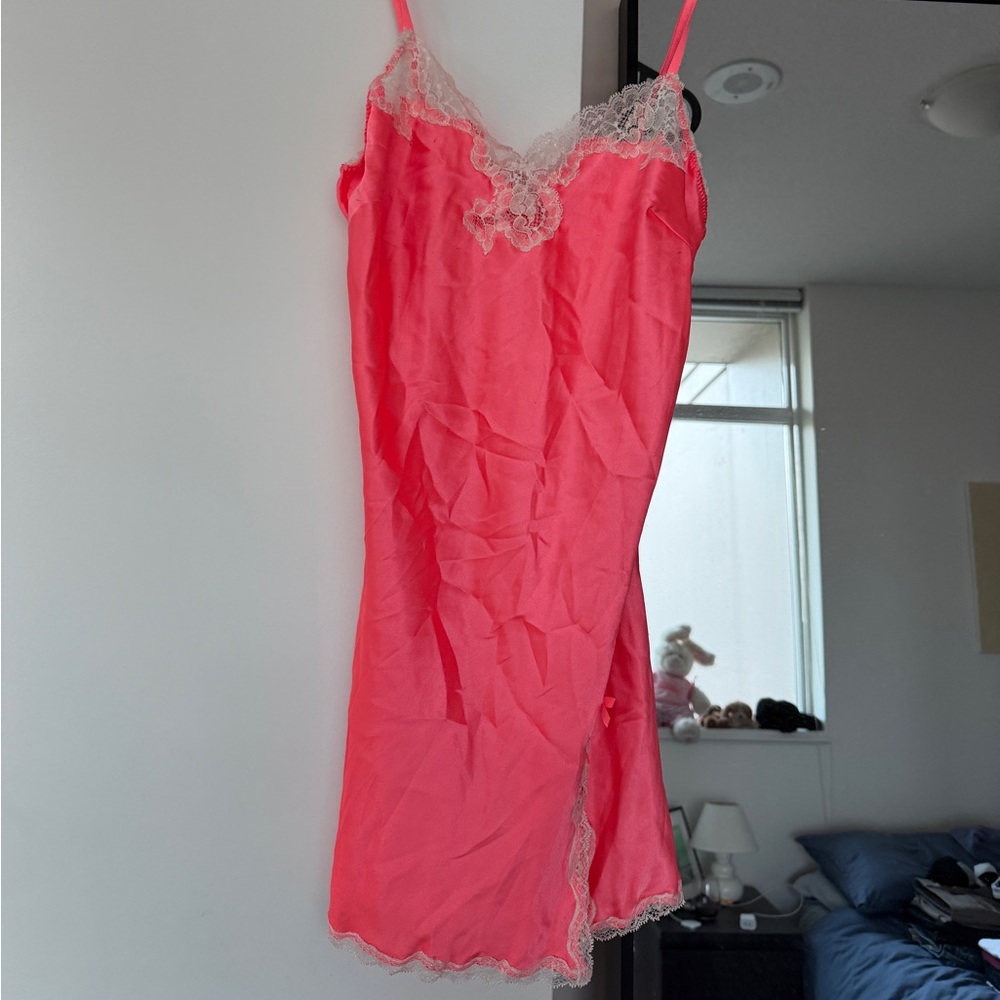 Victoria's Secret Coral-Pink Satin Lace Slip